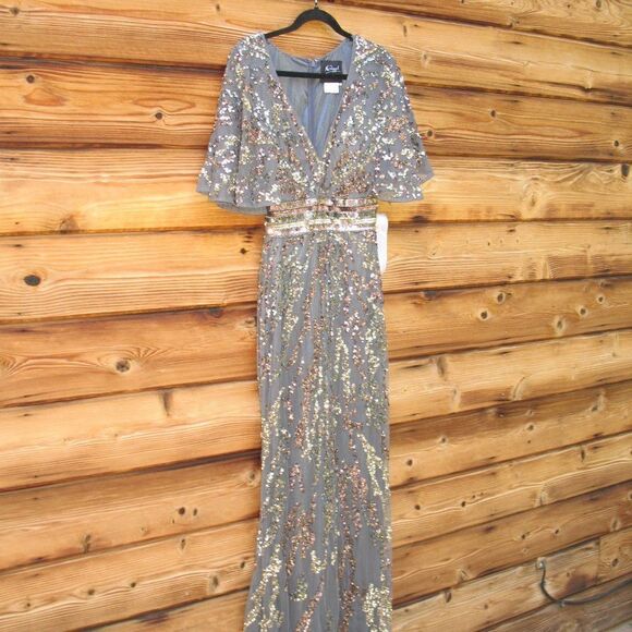 Mac Duggal 5439 Womens Embellished Cape Sleeve Gown Dress - Picture 7 of 16